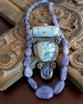 Leland Blue & Tanzanite Stacked Totem Pendant in Black Silver | Arizona
