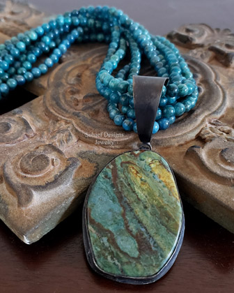 Schaef Designs Southwestern Teal Morrisonite Black Silver Pendant | Arizona 