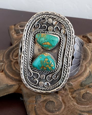 Vintage Turquoise & Sterling Silver 2 Stone Cuff Bracelet | Arizona