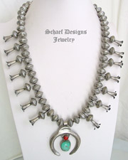 Mercury Dime, Turquoise, Coral & Sterling Silver Naja Squash Blossom Necklace | New Mexico 