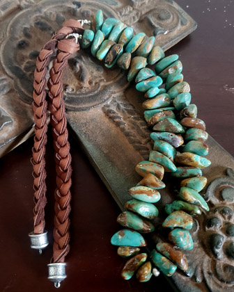 Schaef Designs turquoise nugget brown braided deerskin necklace | Arizona