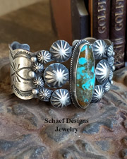 Chimney Butte Signed Turquoise & Sterling Silver Rosette Cuff Bracelet | New Mexico 