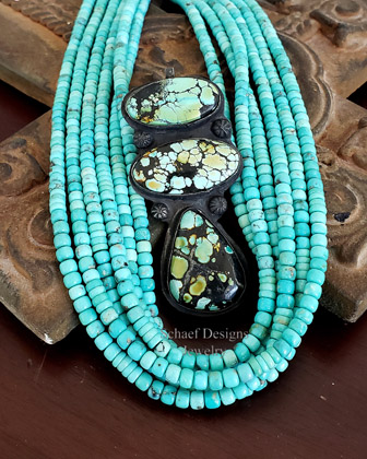  Schaef Designs 3 Turquoise Stone Black Sterling Silver Pendant | Arizona