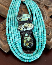 Schaef Designs Turquoise Totem Black Sterling Silver 3 Stone Pendant | Arizona