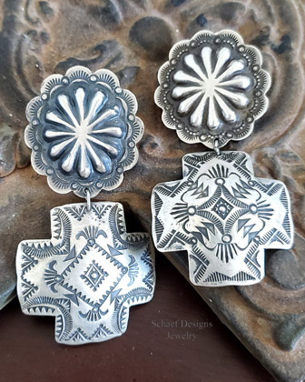 Vincent Platero Concho Cross Stamped Sterling Silver Clip Earrings | Arizona 