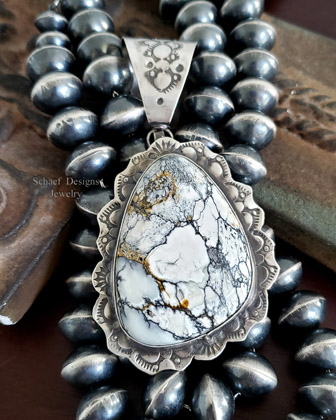 Schaef Designs white hubei turquoise & stamped sterling silver pendant | Arizona | Arizona 
