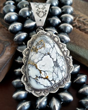 Schaef Designs white hubei turquoise in hand stamped sterling silver pendant | Arizona