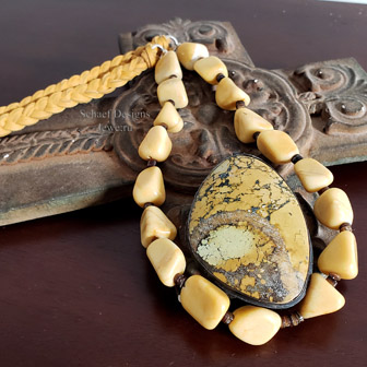  Schaef Designs Large Yellow Hubei Turquoise & Black Silver Pendant | Arizona 